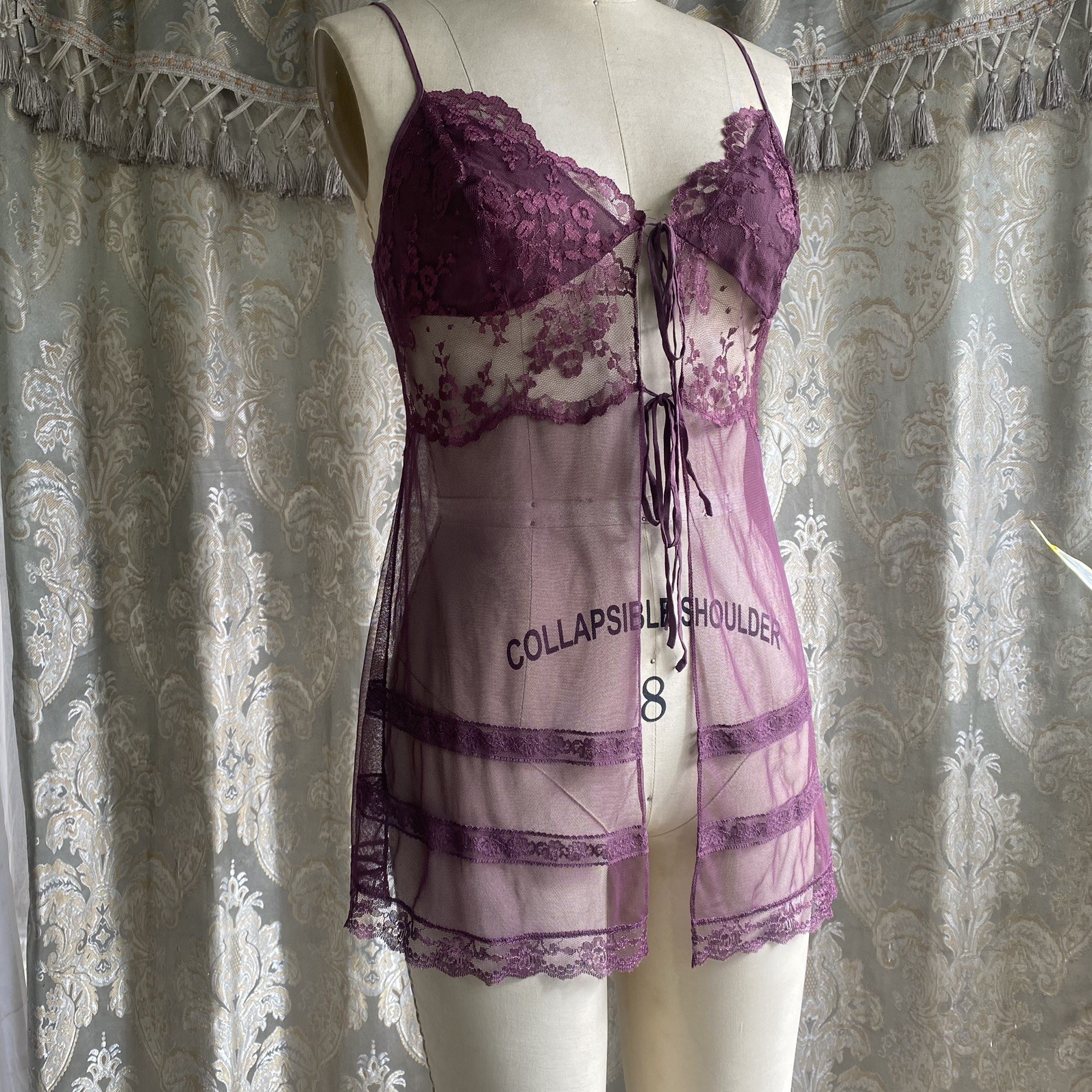 victoria’s secret wine burgundy lace babydoll dress XS silk nylon