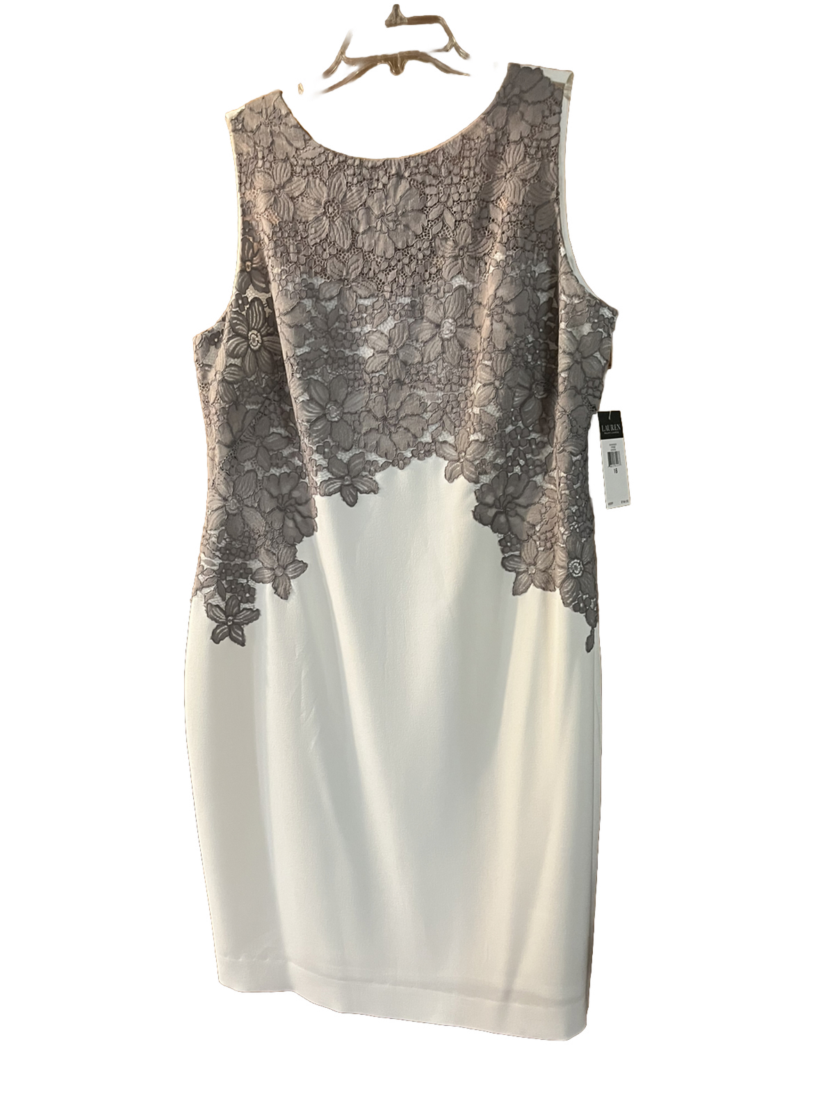 White And Taupe Lace Ralph Lauren Formal Cocktail Dress NWT Size 16