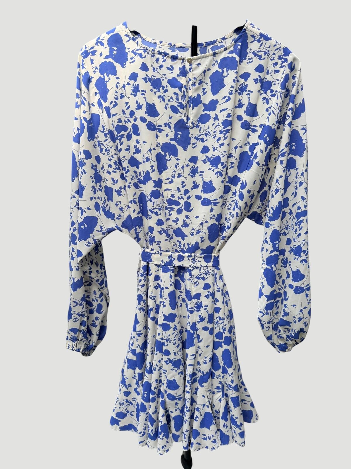 Shop the Mint Blue and Ivory Floral Long Sleeve Tie Waist Mini Dress Size S