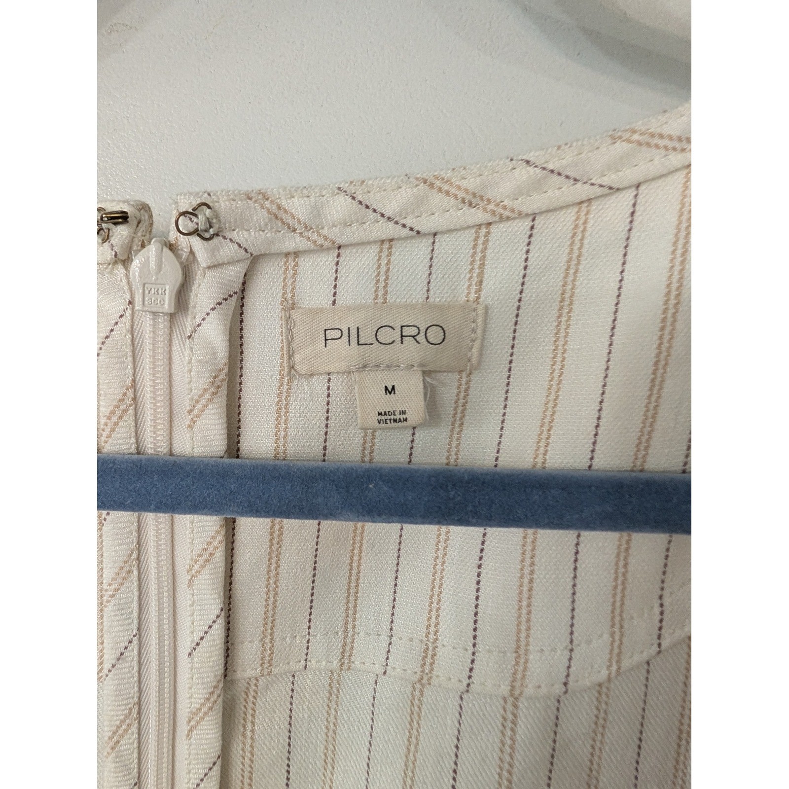 Pilcro Sweetheart Zip-Front Column Midi Dress Striped Puff Sleeve Cream medium