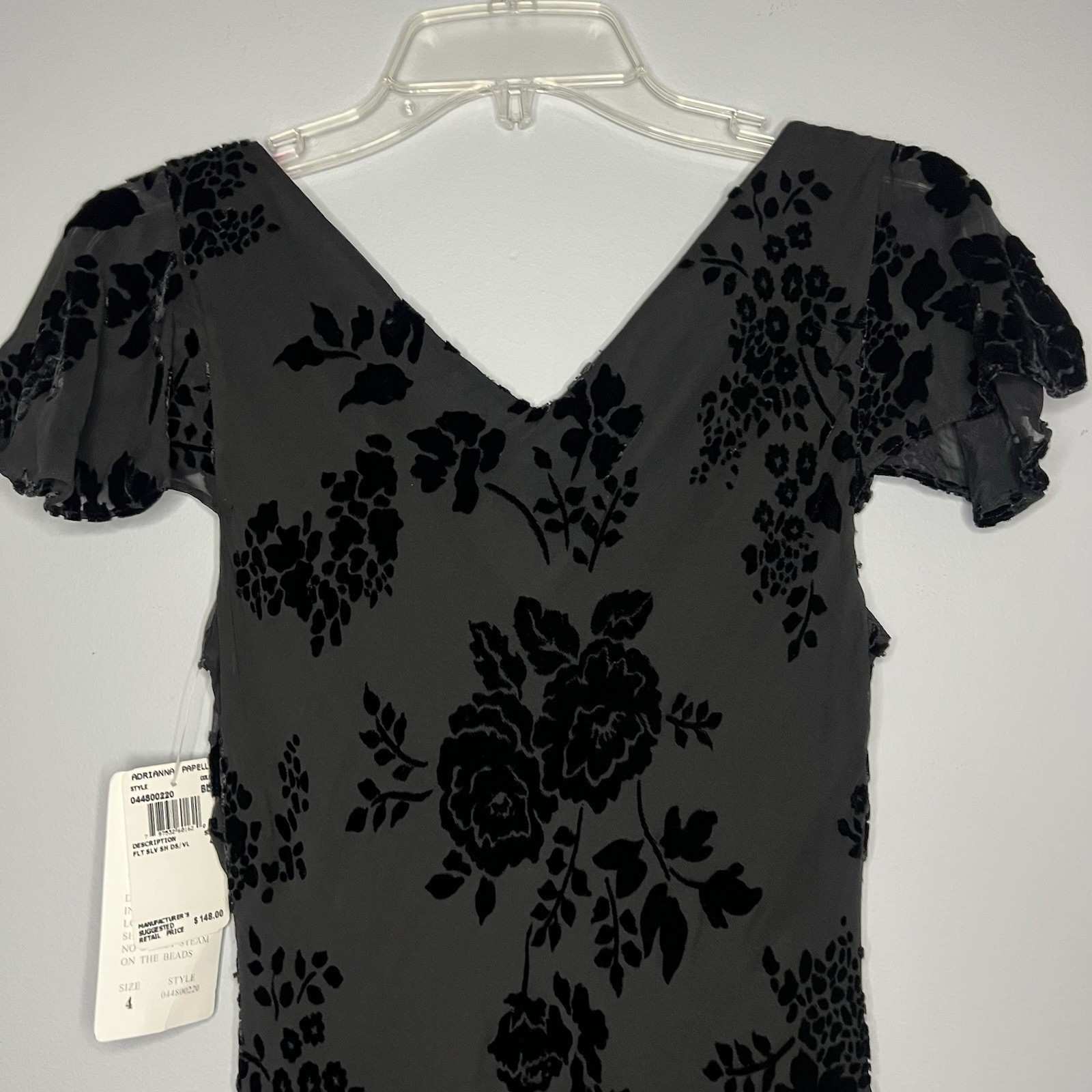 Papell Boutique Evening Dress Size 4 Velvet Silk Black Beaded Cocktail Party