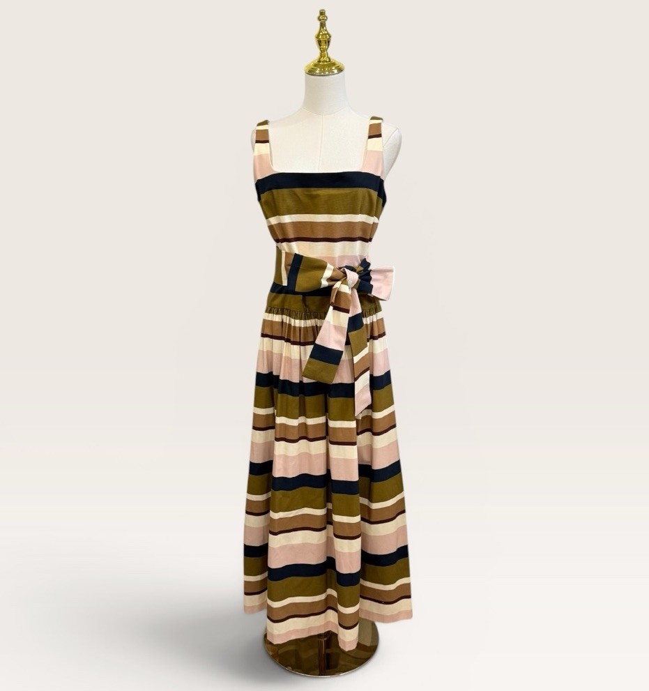 Antonio Melani The Style Bungalow Luncheon Striped Belted Maxi Dress SZ 14 NWT