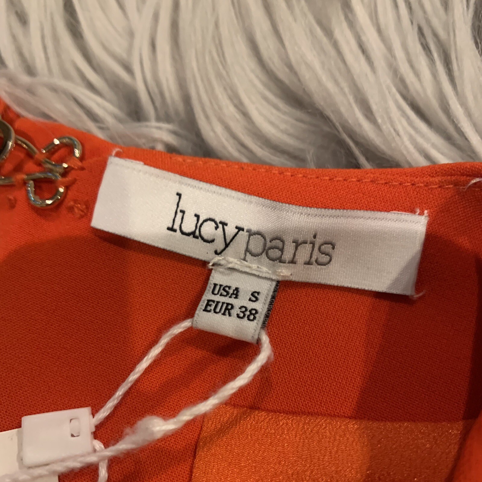 Lucy Paris Dress Red Orange Bell Sleeve Open Back Fit & Flare Size Small New