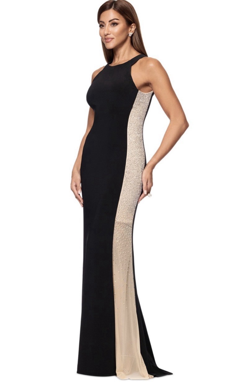 Xscape Black Nude Silver Crystal Beaded Sleeveless Dress Gown Size 12 $299