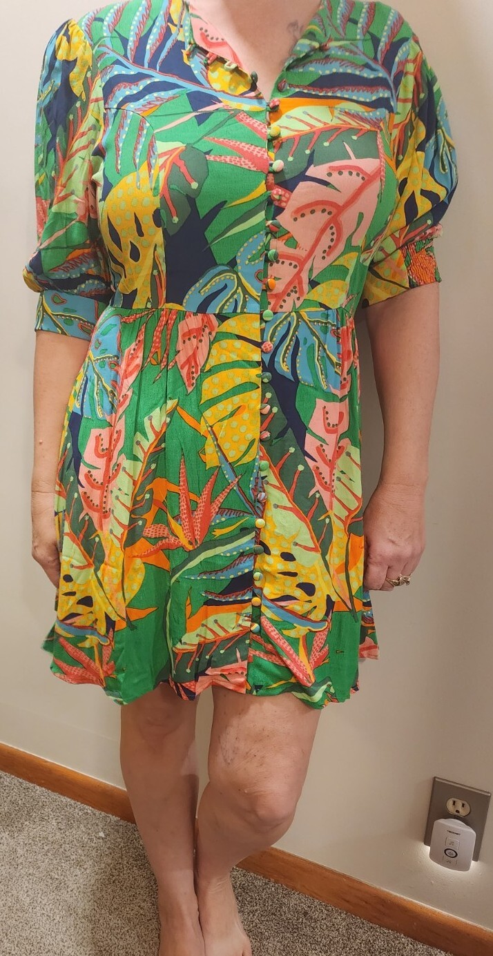 Karlie Ladies Size Large Multicolor Tropical Floral Rayon Mini Dress