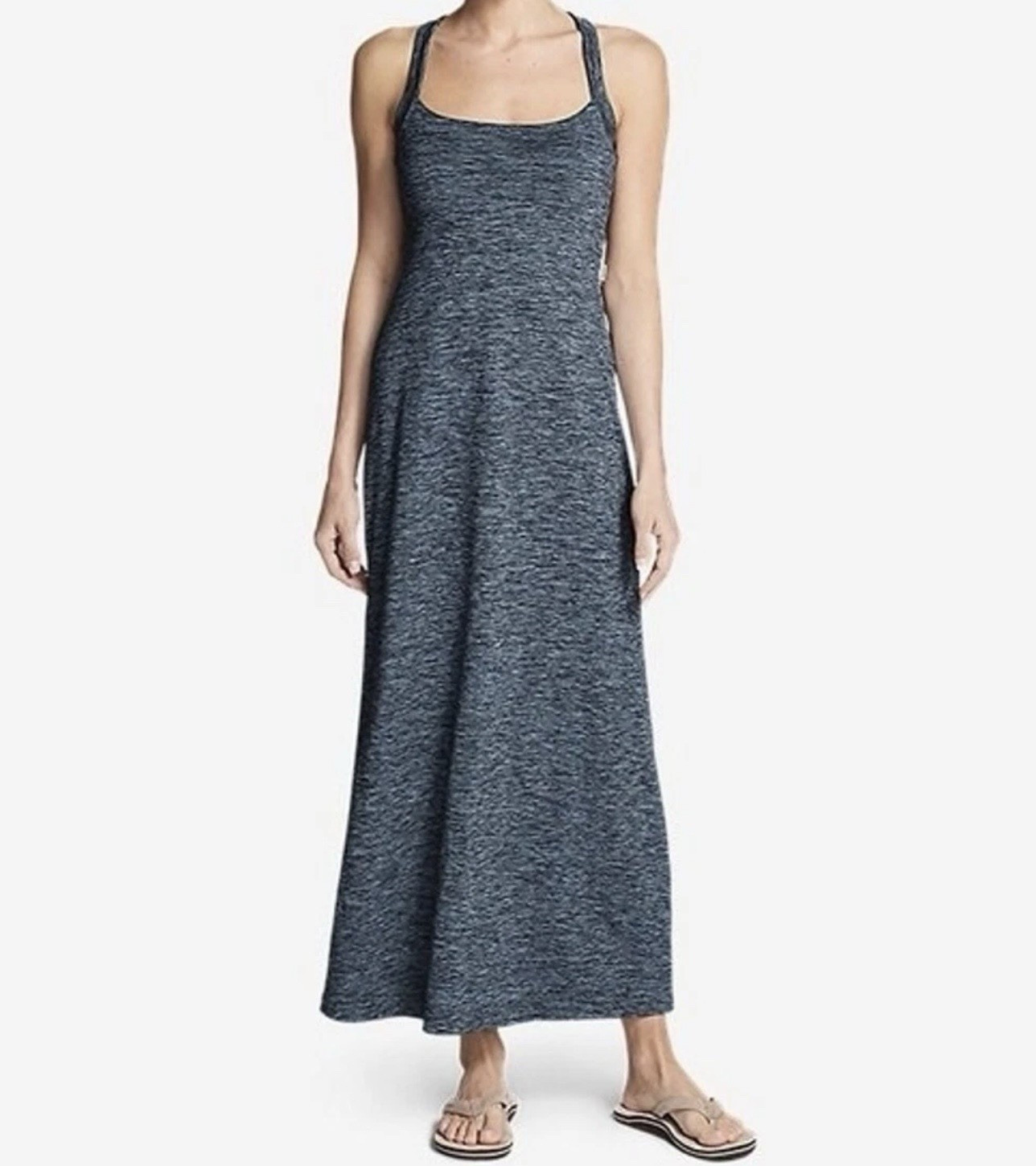 Eddie Bauer Travex Aster Gray Heathered Scoop Neck Tank Maxi Dress Stretch L