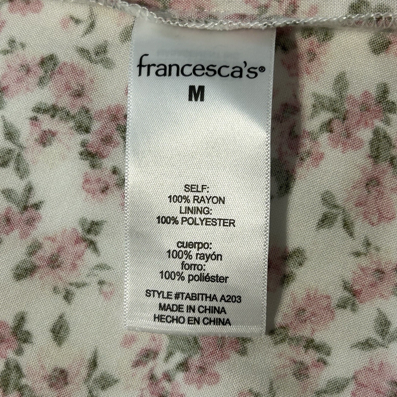 Francesca’s White Pink Green Floral Smocked Puff Sleeve Square Neck Midi M (160)