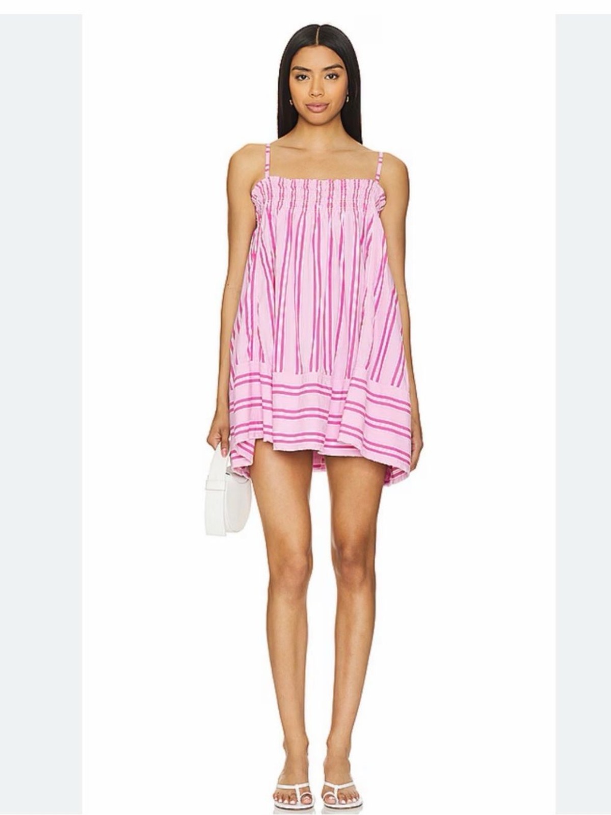 Free People Pink vertical Striped Dress/Tunic top Sundress W/ Pockets
