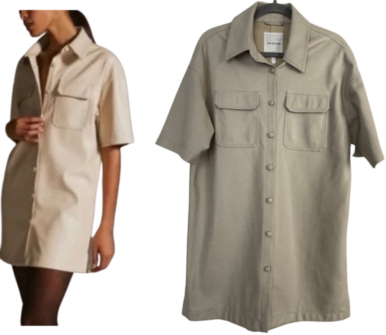 Avec Les Filles S Cream Faux Leather Shirt Dress Mini Button Front EUC