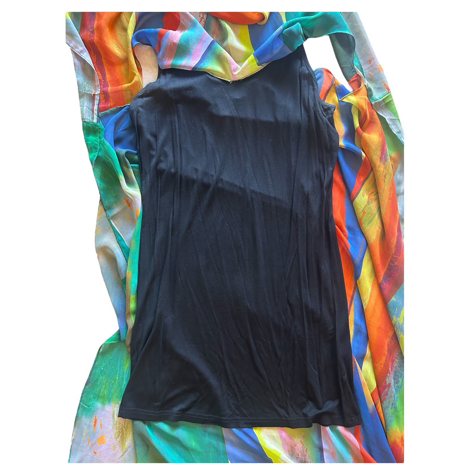 RADZOLI Multicolor Abstract Boho Arty Tank Maxi Dress Medium Built-In Blk Tank