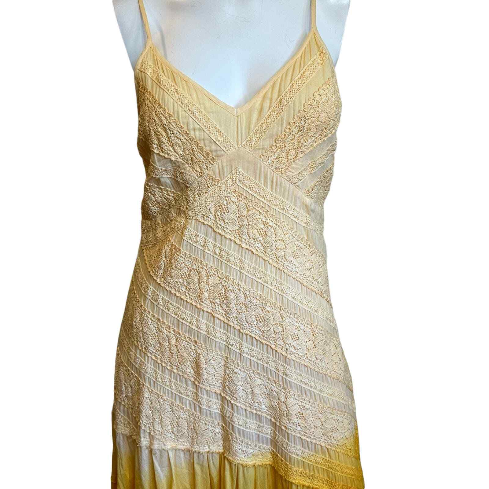 Alberto Makali Ombre Yellow Asymmetrical Crochet Look Midi SunDress Y2K sz 8