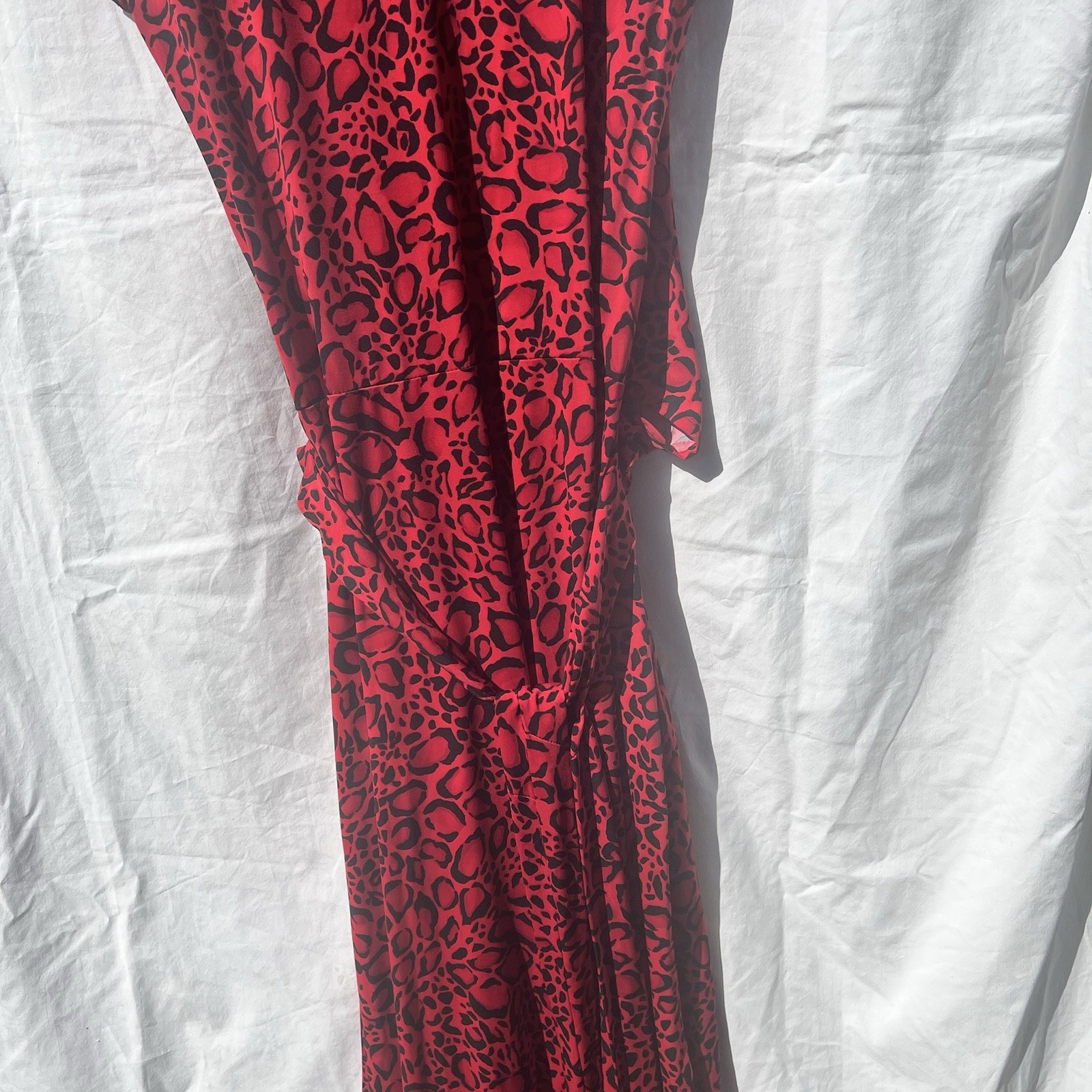 IMAN XL Red Black Leopard Animal Print High Low Maxi Faux Wrap Dress Exotic NWT