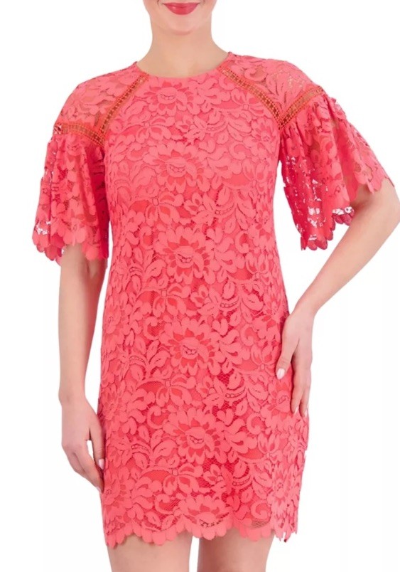 Vince Camuto Pink Floral Lace A-Line Round Neck Flutter Sleeve Dress 4