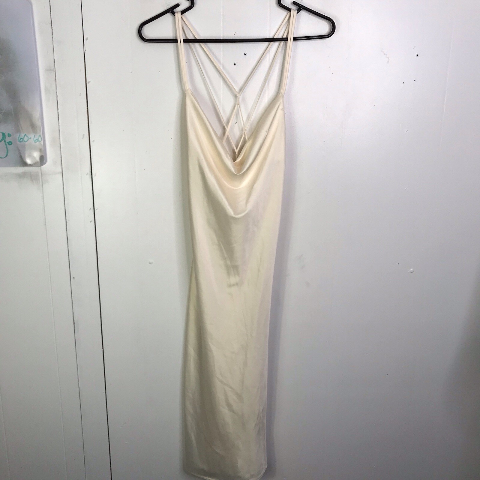 Windsor Dress Womens Large Silky Cowl Neck Strappy Back Cream Midi Slip Sultry