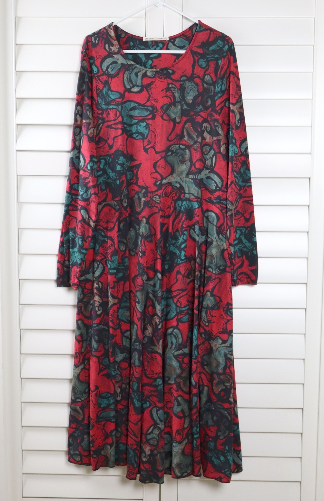 PERUVIAN CONNECTION NEW $218 Floral Soft Stretch Midi Swing Dress Size XL