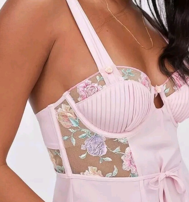 NEW! For Love & Lemons Pink Floral Embroidered Underwire Mini Cami Dress XS