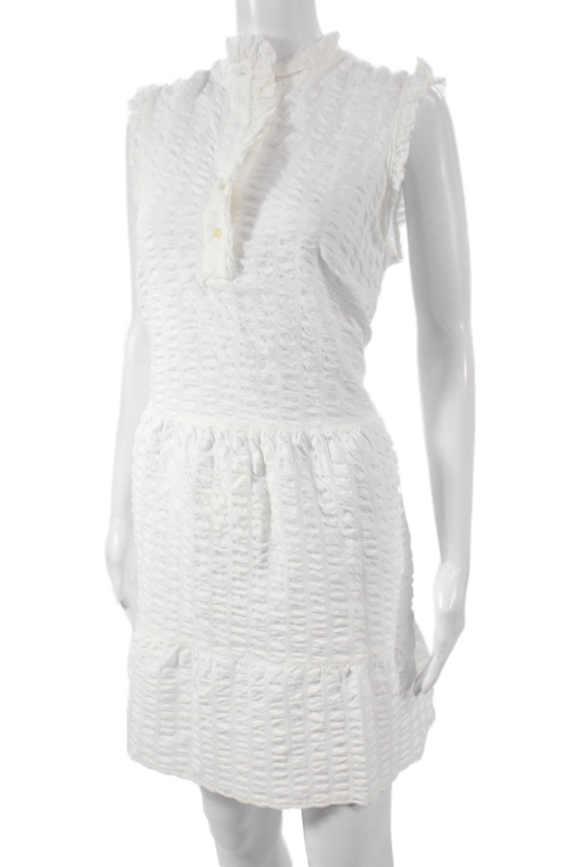 0039 Italy Womens White Geometric Cotton Shift Dress Sleeveless Size M