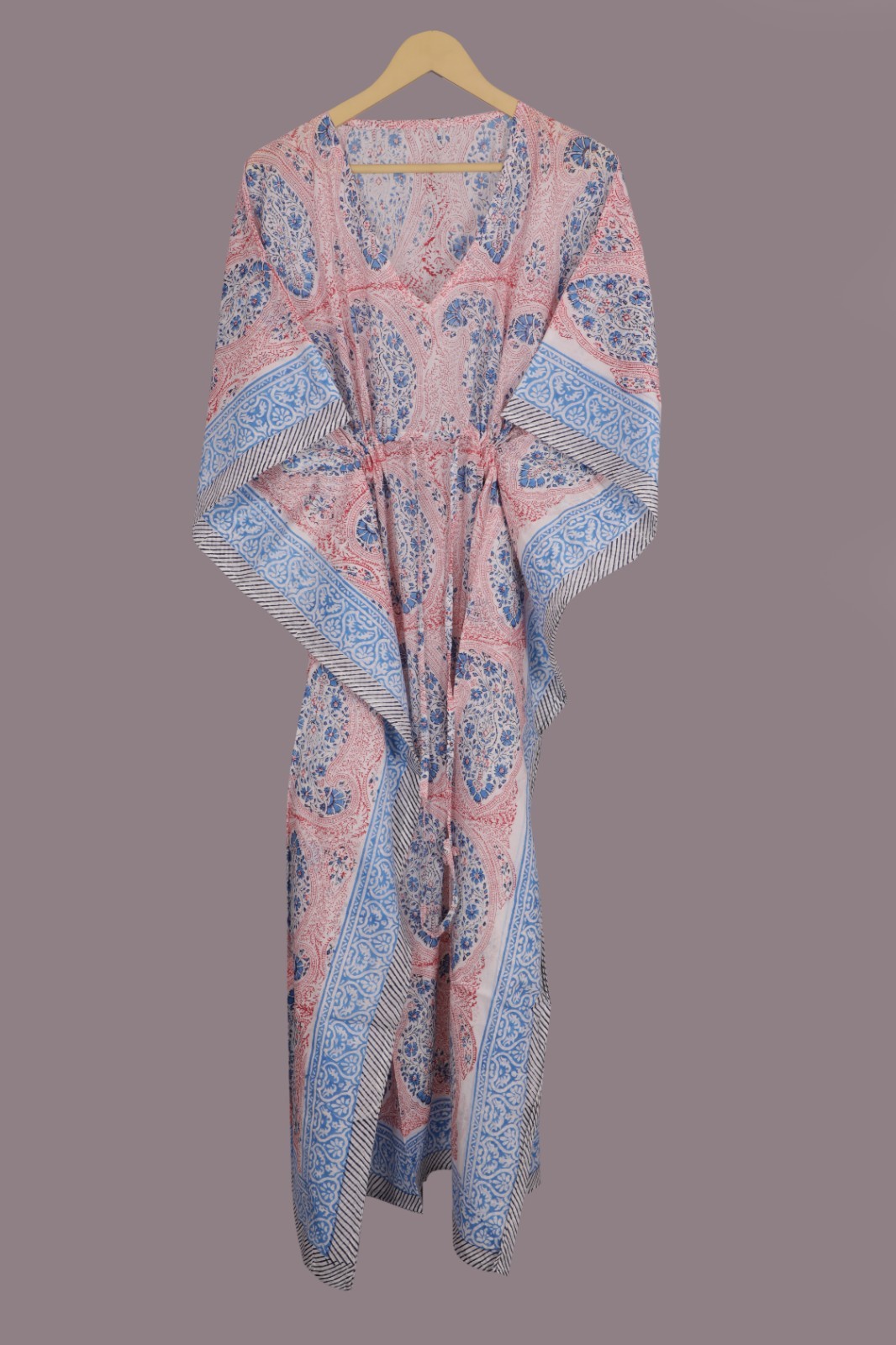 100% Cotton Hand Block Print Long Kaftan Dress 100% TARRIF FREE✅0% CHARGE KF-57