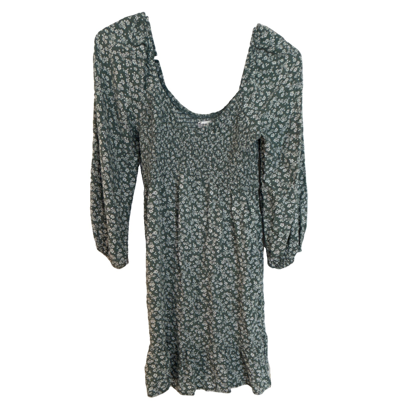 Hollister Women’s XS Green/White Floral Smocked Square Neck Puff Sleeve Mini