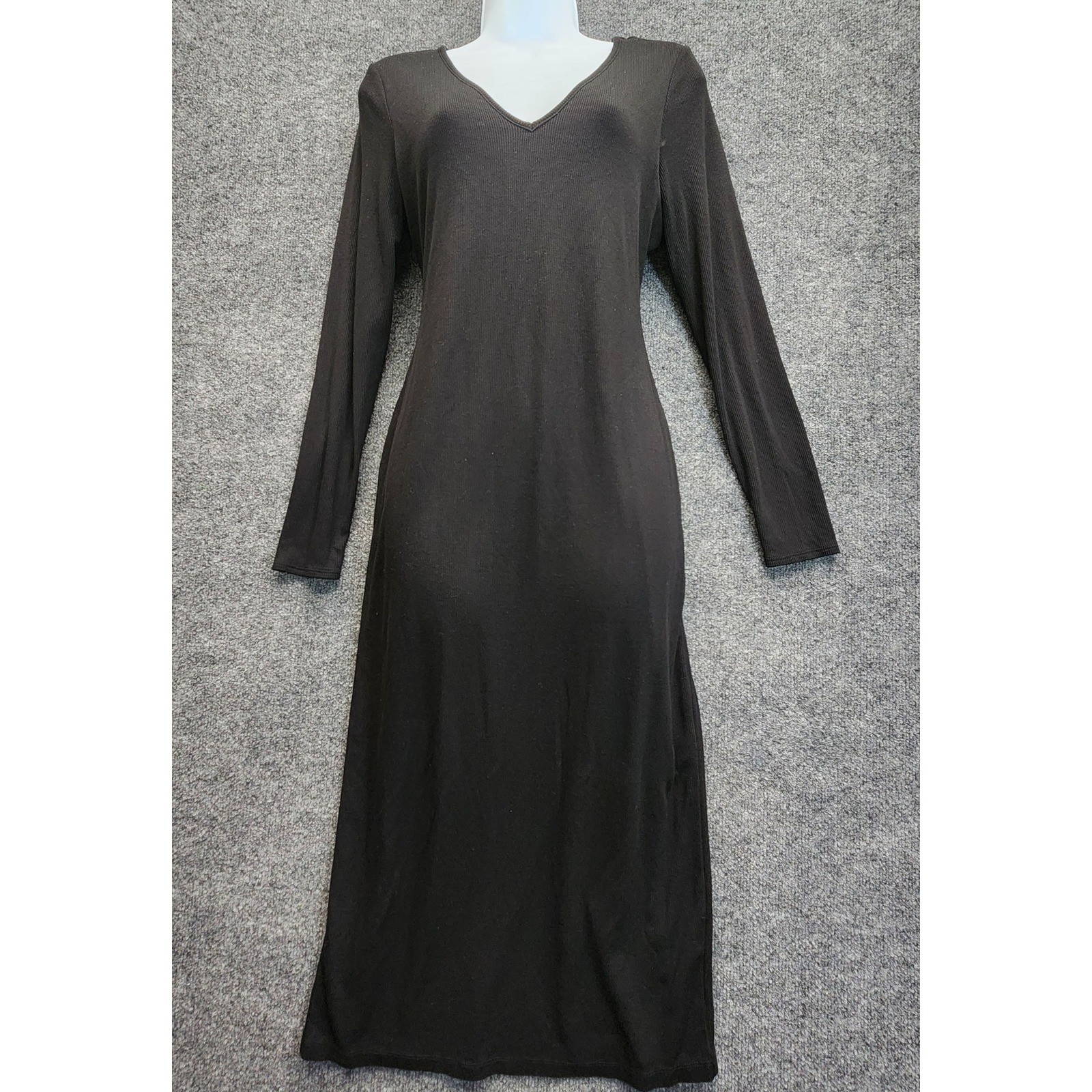 Marine Layer Lexi Rib Women’s Long Sleeve V Neck Ribbed Dress Black Size M
