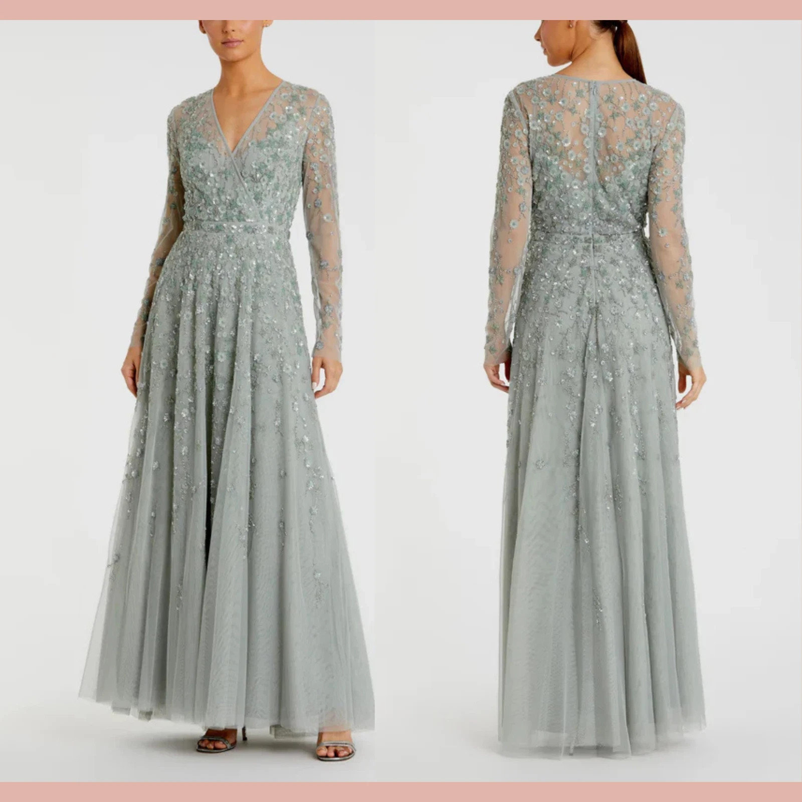 Mac Duggal 9131 Embellished Wrap Over Illusion Long Sleeve Gown Size:16 $798 NWT