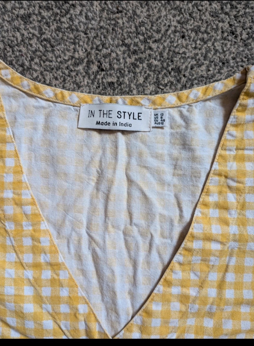 Yellow Gingham Cottagecore Peplum Blouse 100% Cotton Size 12