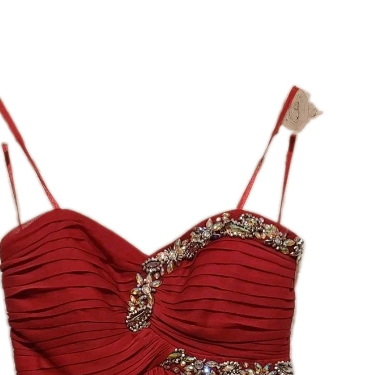 Blondie Nites Red Strapless Dress Rhinestones Mini Red Sheer Homecoming Prom Y2k