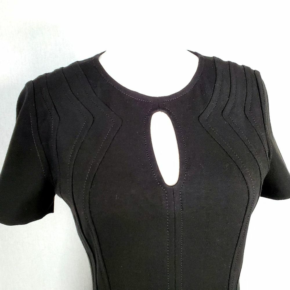 Diane von Furstenberg Kader Sheath Dress 8 Black Seamed Stretch Keyhole Women’s
