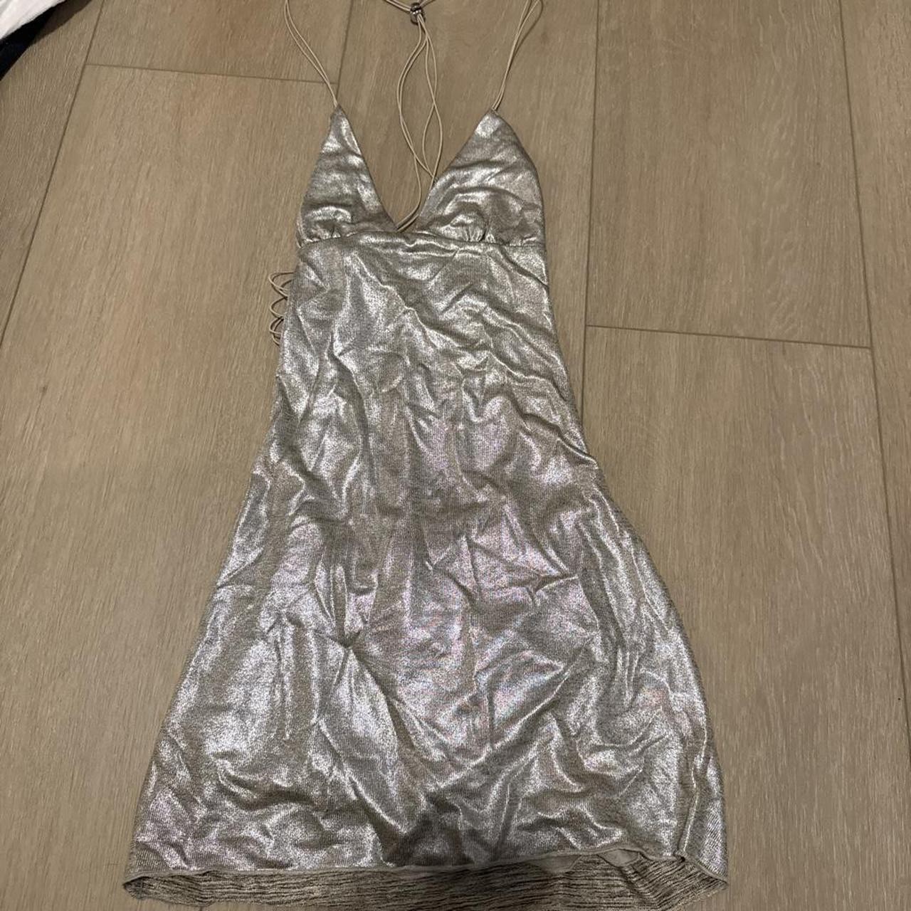 I.AM.GIA Silver metallic bodycon mini dress with adjustable straps