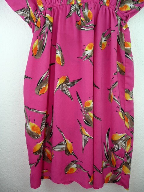 Ya Los Angeles Short Sleeve Size M Pink Multicolor Birds Summer Tunic Dress