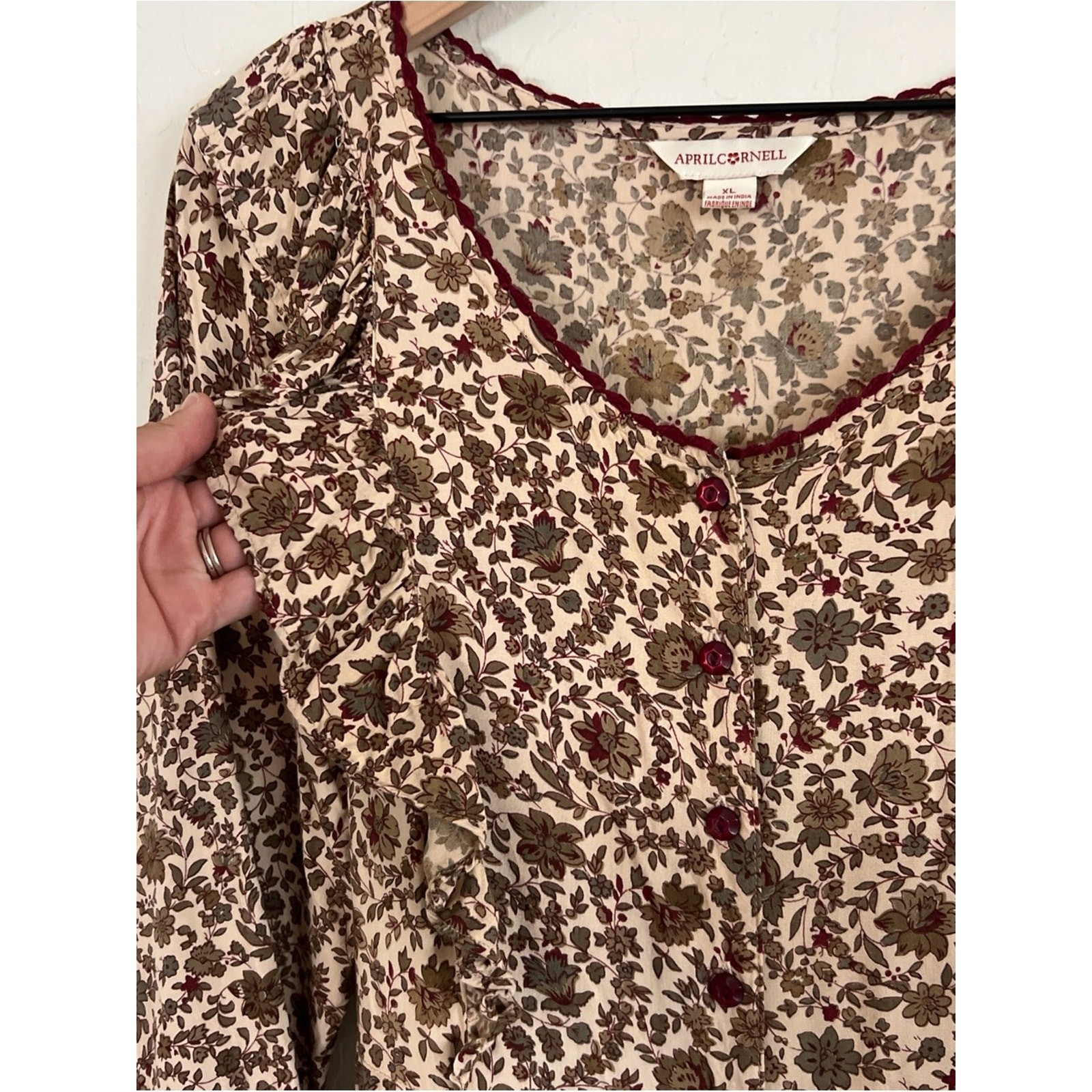 April Cornell Long Sleeve Button Front Midi Maxi Prairie Dress XL Floral Cottage