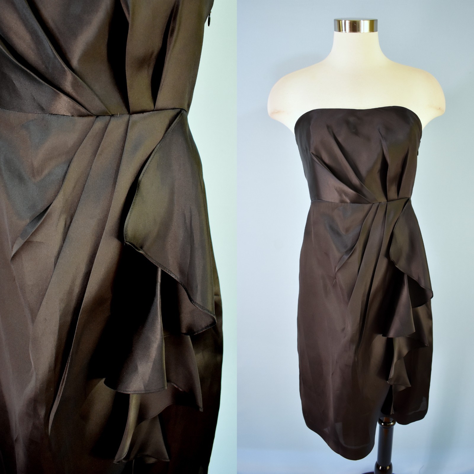 NWT J. CREW Black 100% Silk Strapless Pleated Ruffle Cocktail Dress 6 Women’s