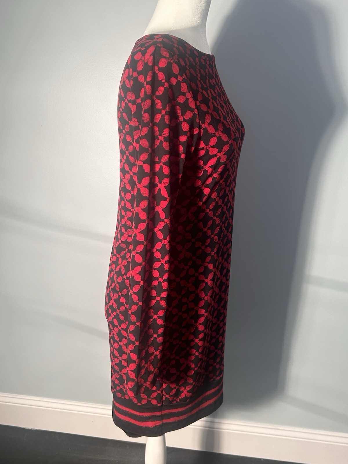 Michael Kors printed red blaze boat neck Shift Dress Sheath Long Sleeve Small