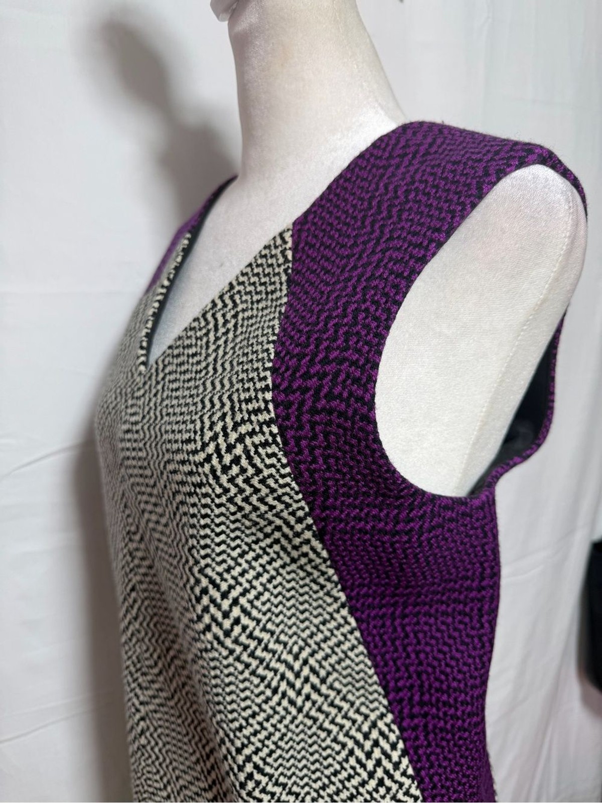 Rag & Bone Colorblock Tweed Shift Dress Wool Blend Purple Black Size L