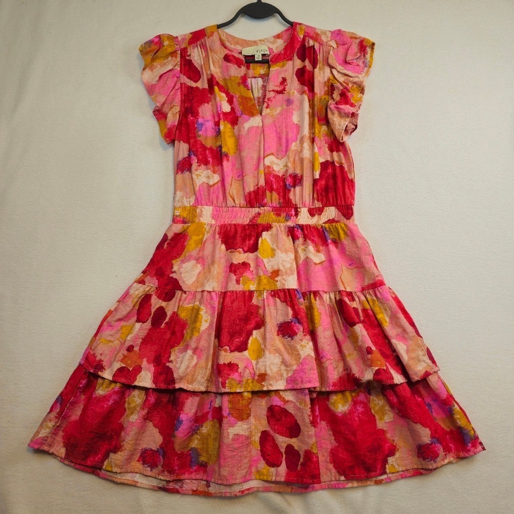 PINCH Pink and Red Floral Tier Woman Mini Dress Size M