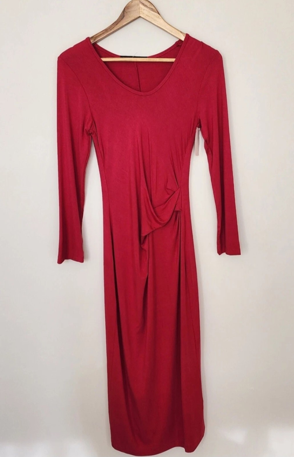 Fraiche By J Women S Red Velvet Midi Dress Size Small Long Sleeves