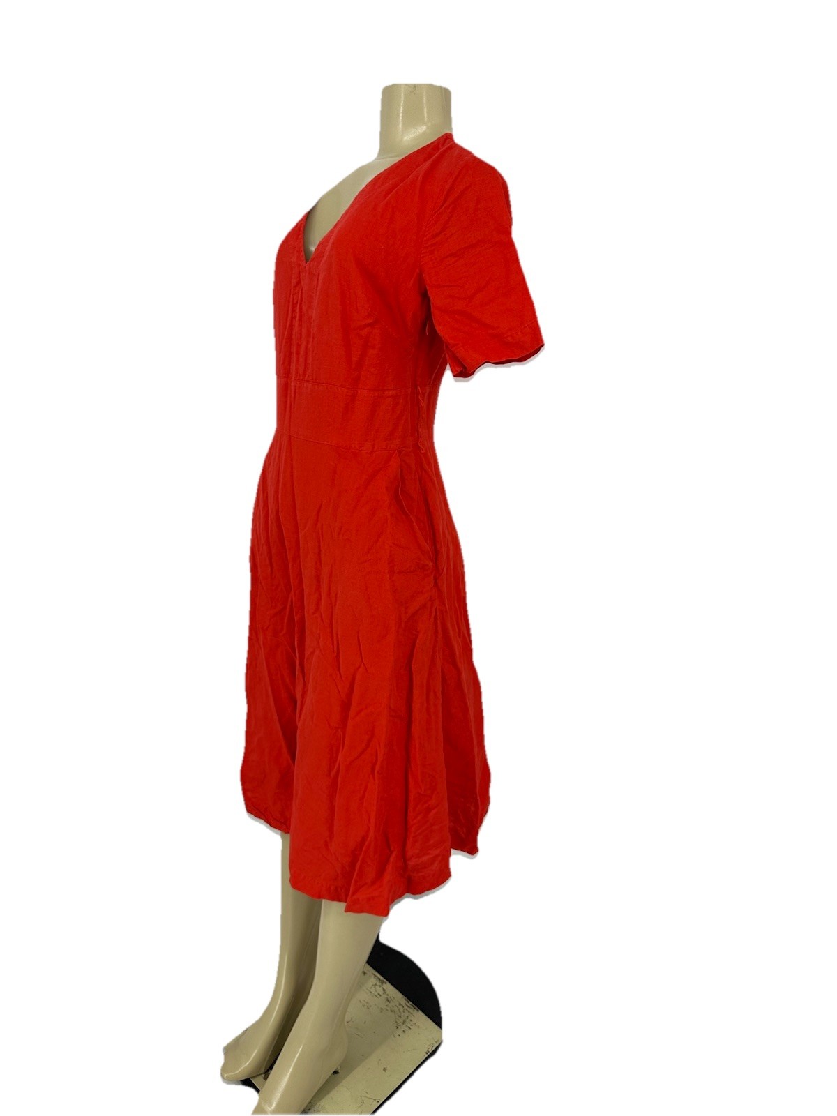 Boden Size 6 Regular Women V-neck Fit Flare Midi Dress Linen Cotton Blend J4