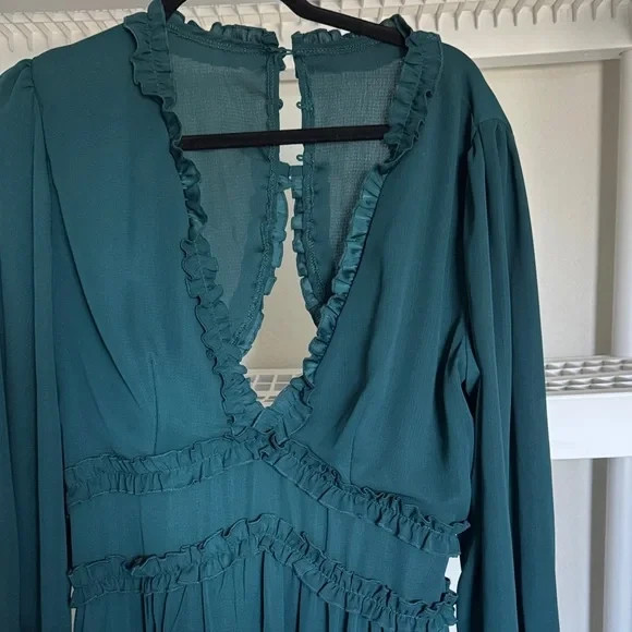 Chic Teal Ruffle Long Sleeve Dress – Elegant, Flirty & Perfect for Any Occasion