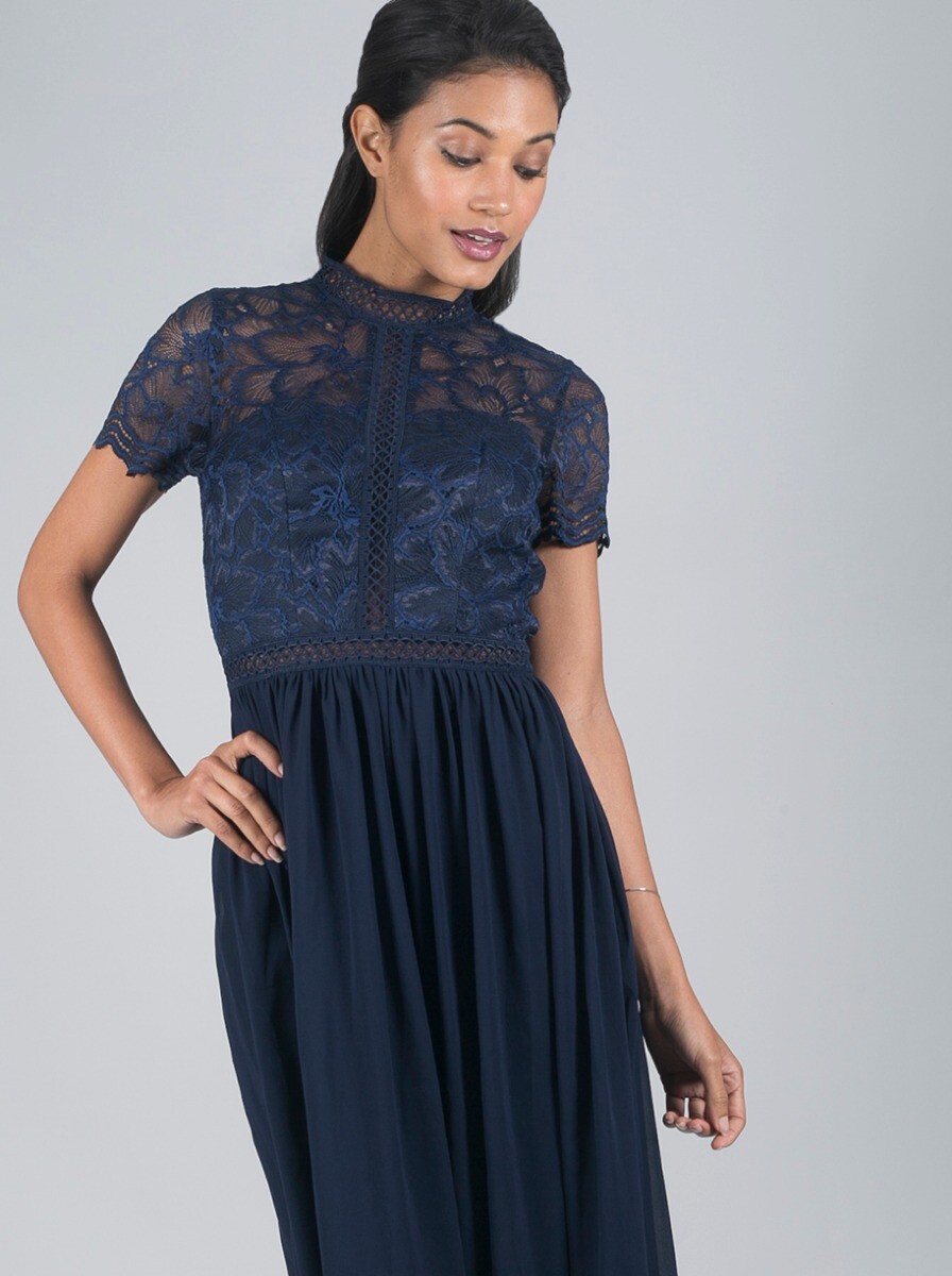 Brand new Chi Chi London Chi Chi Carlee Cap Sleeve Halter Neck Blue Dress UK 6
