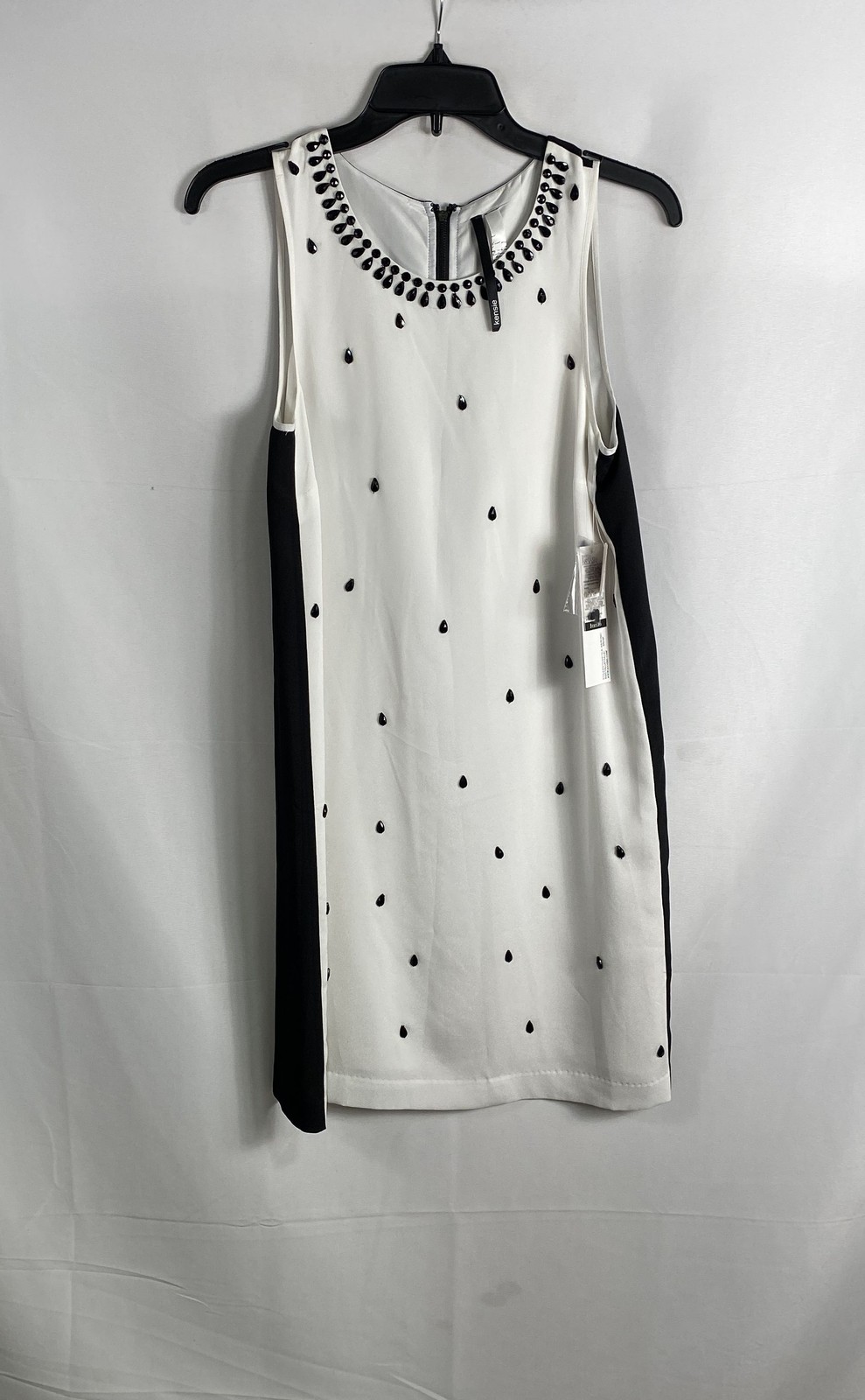 Kensie Women’s Black White Beaded Colorblock Sleeveless Shift Dress Sz S NWT