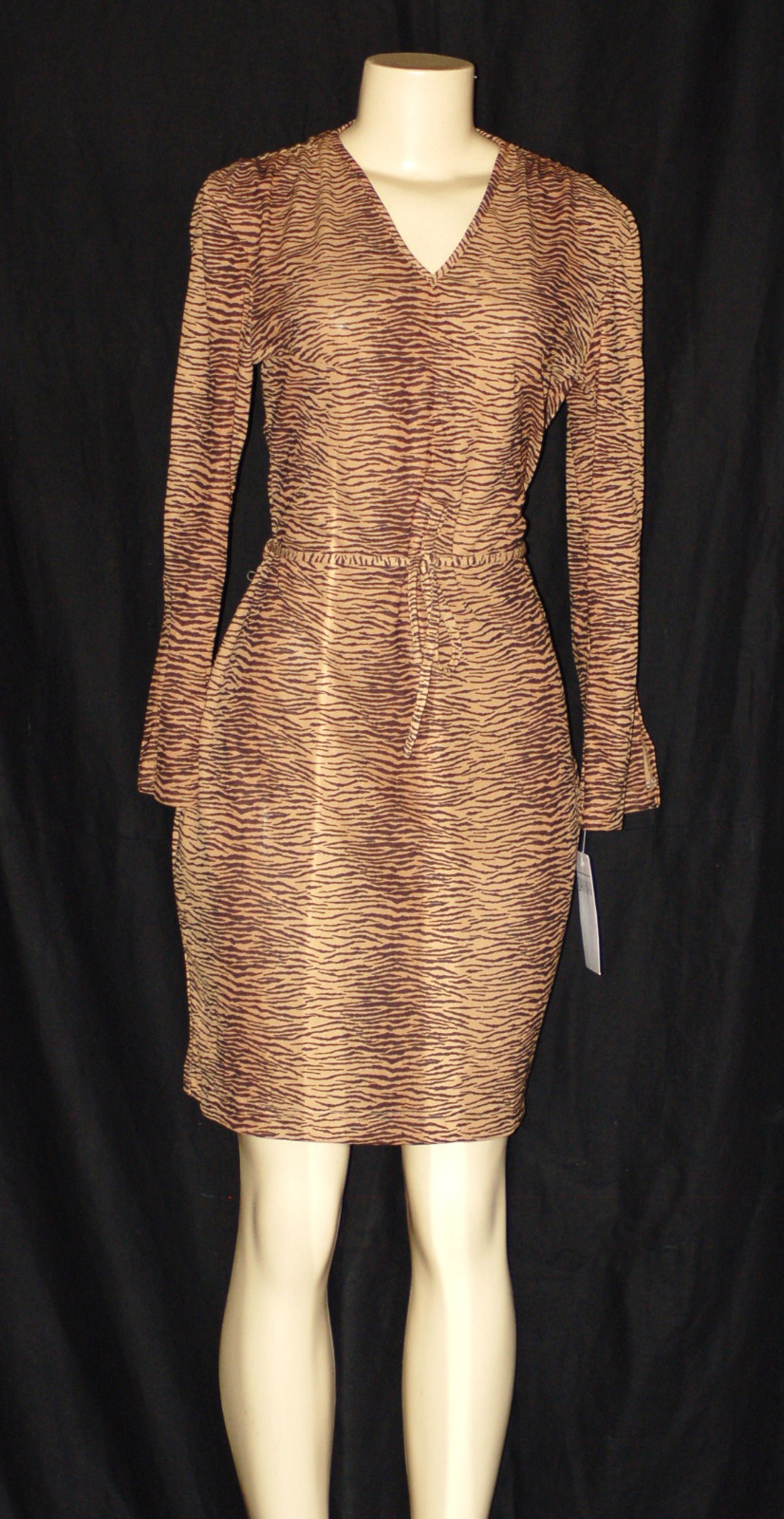 DANI MAX WOMENS V NECK ZEBRA PRINT DRESS OLIVE GREEN /BROWN / BLACK sz 4 NWT