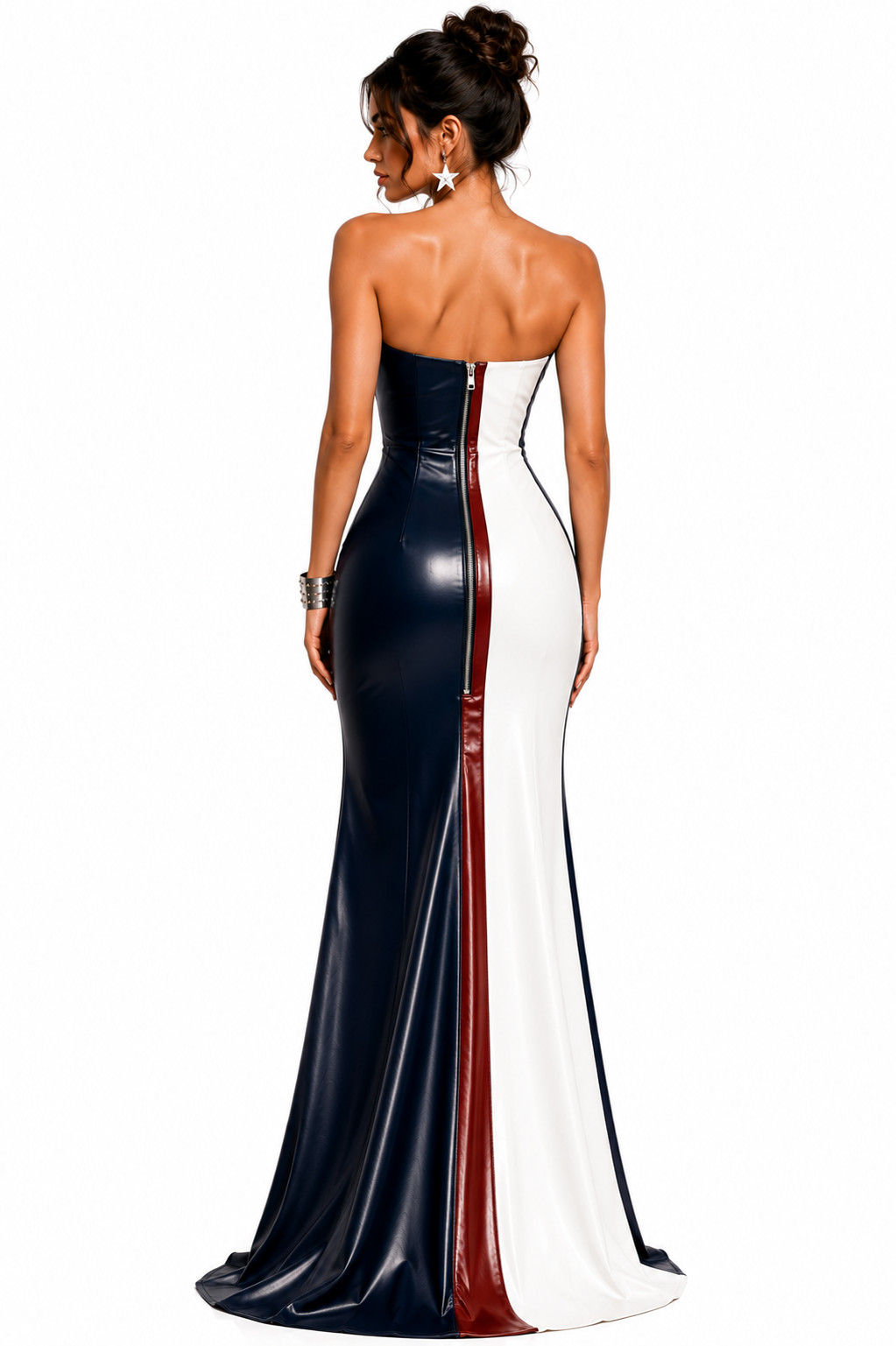 Handmade USA Flag Leather Bodycon | Sweetheart Corset Maxi | Patriotic Slit Gown