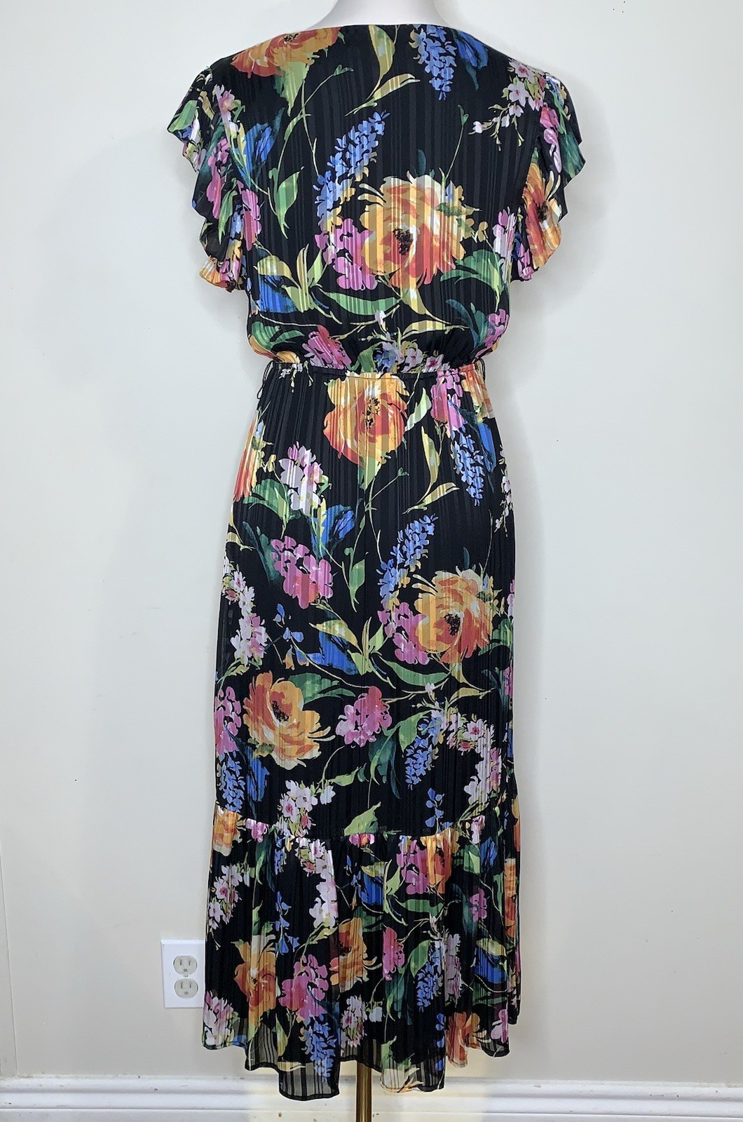 Sam Edelman Ankle Length V-Neck Maxi Silhouette Flutter Sleeve Floral Dress Sz 0