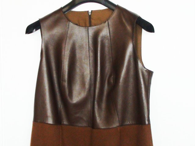 Akris Sheath Dress Leather Cashmere in Dark Brown size 10 New