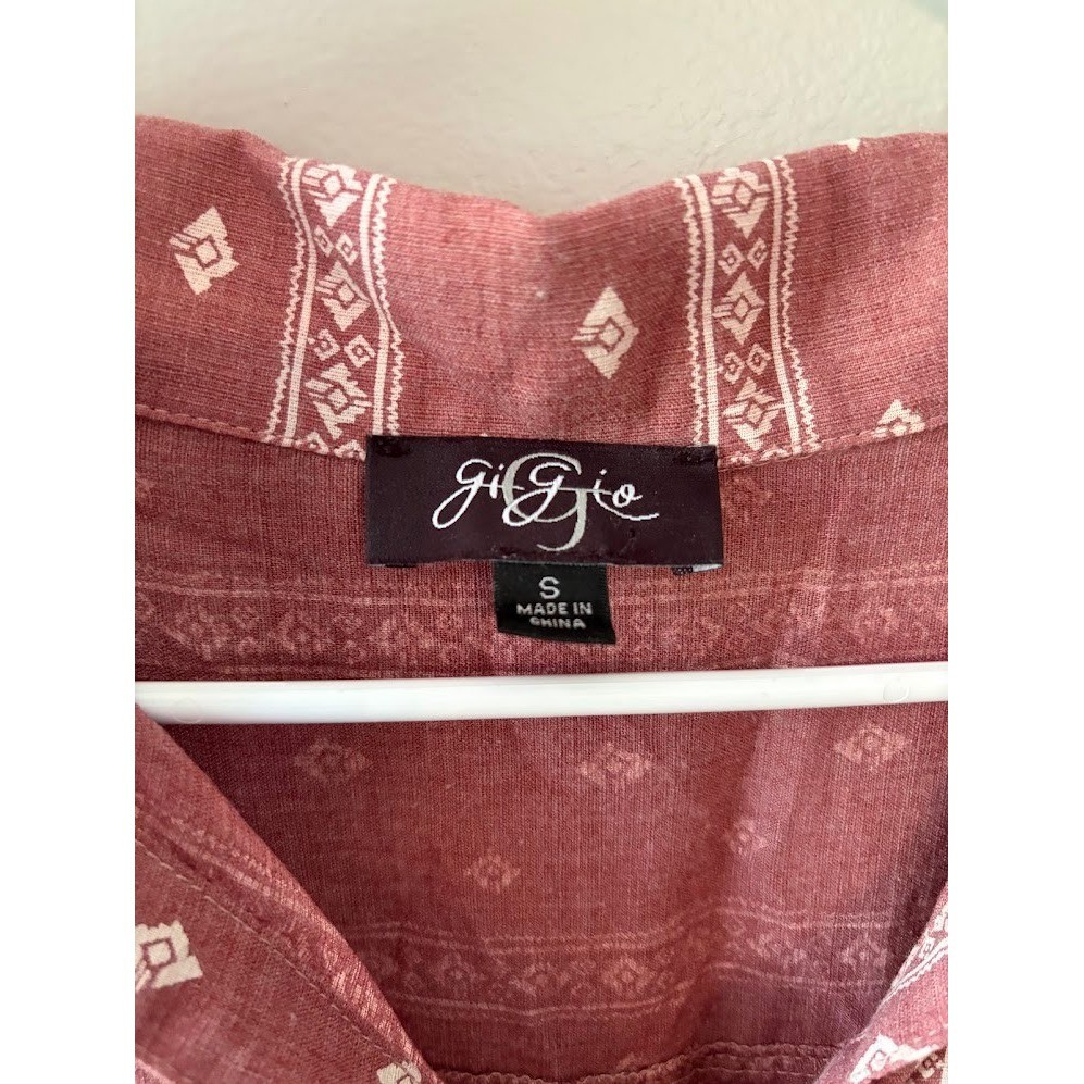 Gigio Mauve Tribal Print Button Down Tie Front Shirt Dress Small Boho Pink