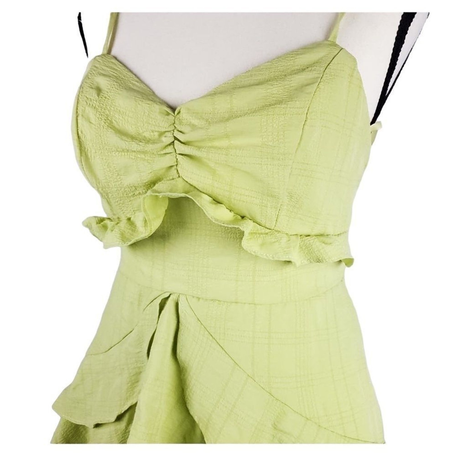 City Studio junior lime green ruffled mini dress sz 3-small back zipper
