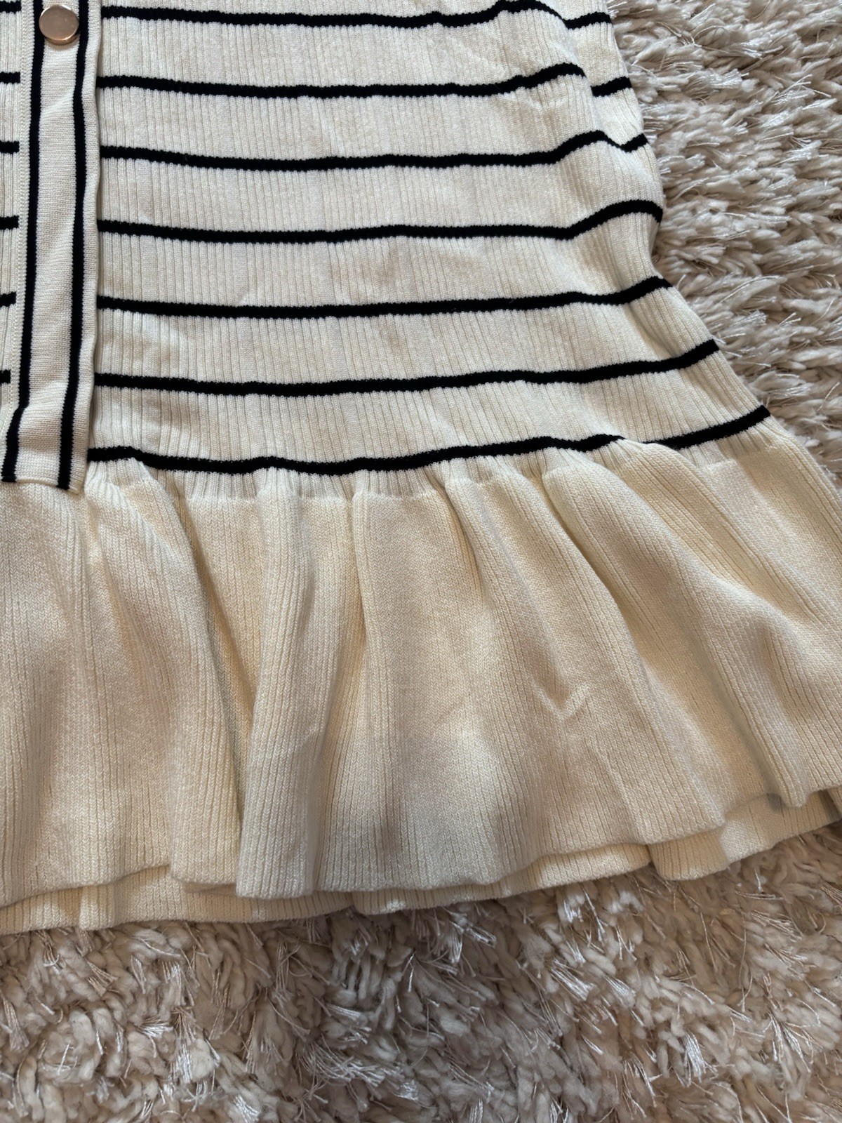 NWT Zesica Striped Faux Button Front Ribbed Sweater Dress Stretchy Cream & Black