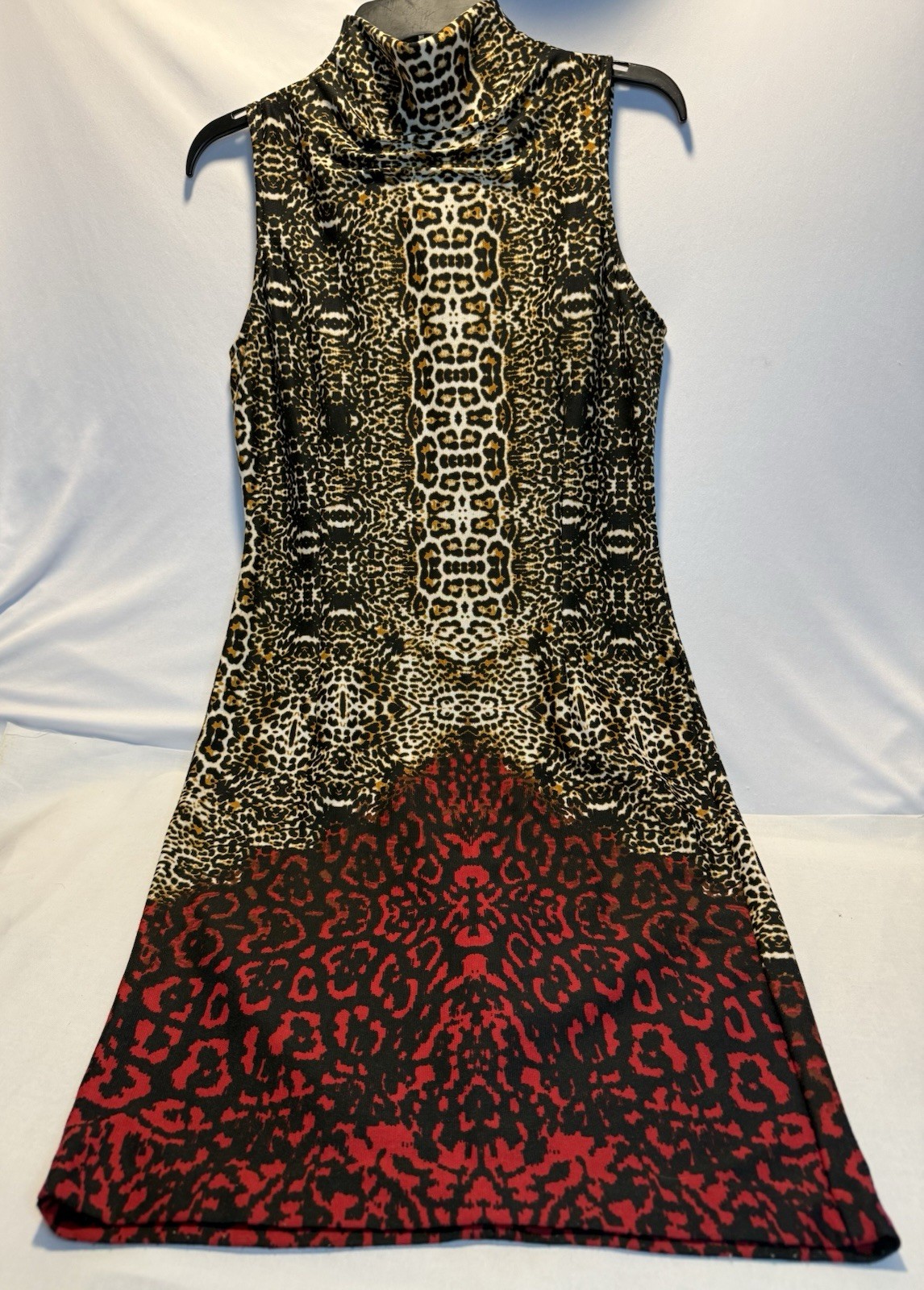 Venus Women’s Sleeveless Mock TurtleNeck Midi Dress In Leopard Print Size L