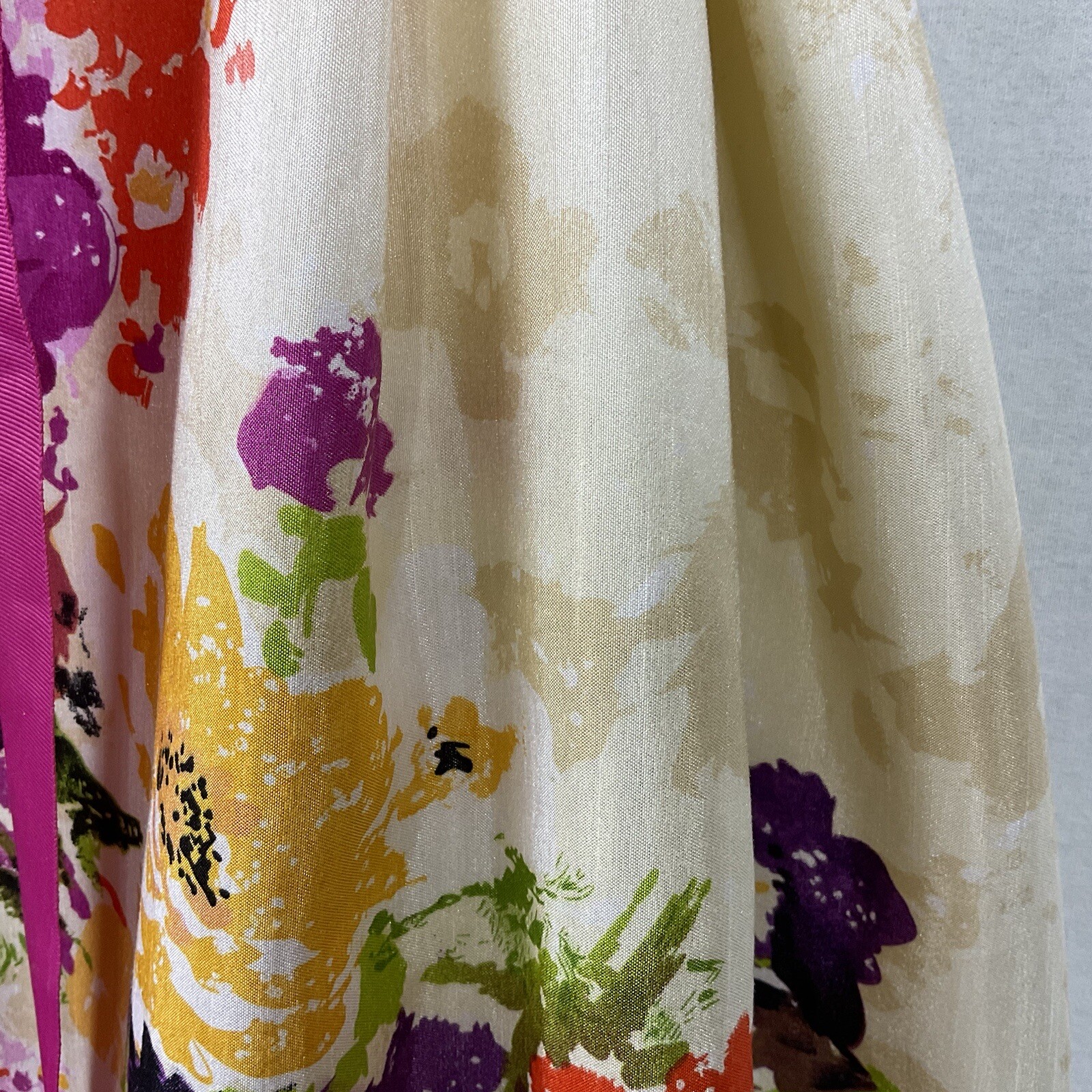 Vtg Jessica Howard Sun Dress Cream Multicolor Floral Pink Sash Fit & Flare Sz 12