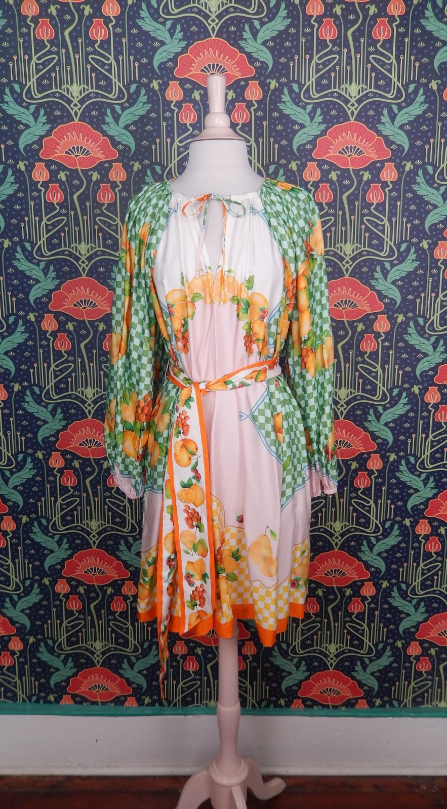 Antonio Melani Raffaella Fruit Print Resort Long Sleeve A-Line Mini Dress Nwt L